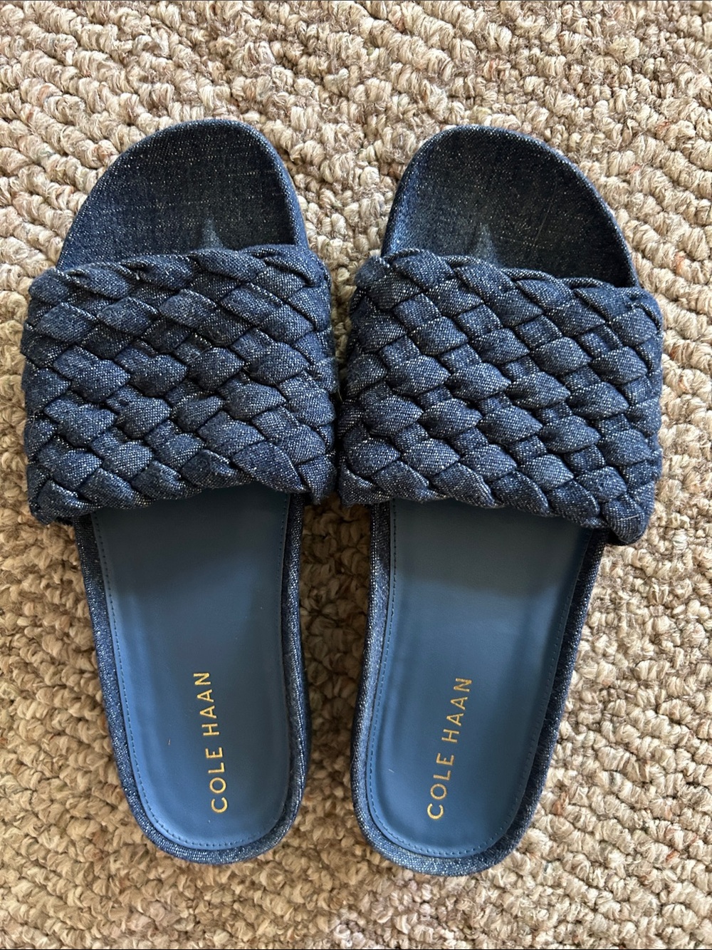 Cole Haan Navy Woven Slide Sandals